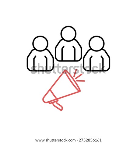 icon a public relation with group of people and megaphone broadcast, isolated against a clean background.