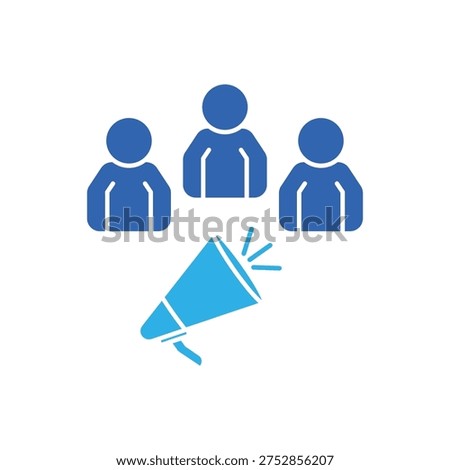 icon a public relation with group of people and megaphone broadcast, isolated against a clean background.