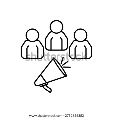 icon a public relation with group of people and megaphone broadcast, isolated against a clean background.