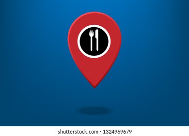 Icon public restaurant location pointer service on dark blue background.