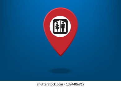 Icon public restroom location pointer service on dark blue background.