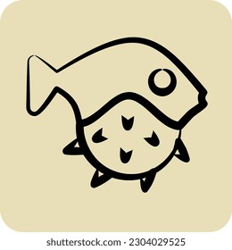 Icon Puffer Fish. suitable for seafood symbol. hand drawn style. simple design editable. design template