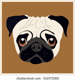 Icon with pug dog. Vector illustration in flat style