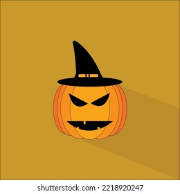 Icon of Pumpkin Face Horror with Hat Halloween Vector