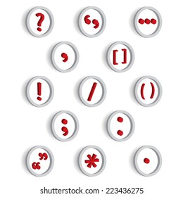 icon punctuation marks.Education, red written symbols