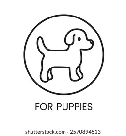 An icon of a puppy in vector, symbolizing products or care for puppies, with an editable stroke.