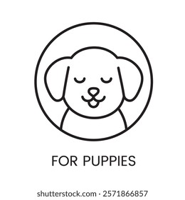 An icon of a puppy in vector, symbolizing products or care for puppies, with an editable stroke.