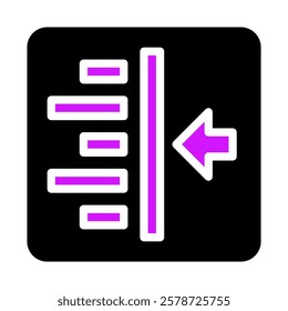 Icon with purple arrow pointing left with bars