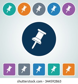 Icon of Push Pin in Multi Color Circle & Square Shape. Eps-10.