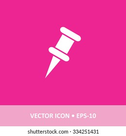 Icon of Push Pin on Magenta Color Background. Eps-10.