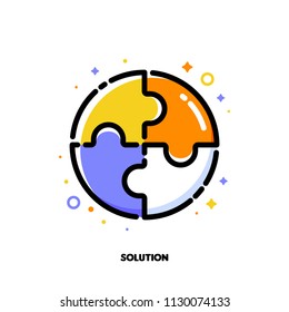 Icon of puzzle for business solution concept. Flat filled outline style. Pixel perfect 64x64. Editable stroke