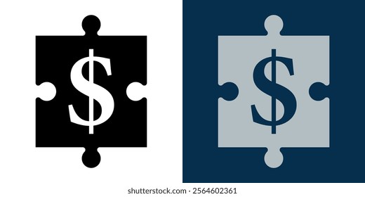 Icon puzzle element with dollar sign. Concept for solving financial problems. Business strategy, financial planning.