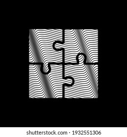 Icon puzzle of the four elements on black background. Puzzle with white Wavy Stripes for your web site design, logo, app, UI. Abstract wave element. EPS10.