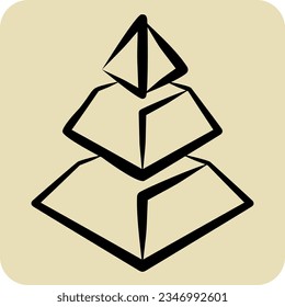 Gráfico de pirámide de iconos. relacionado con el símbolo de visualización 3D. estilo dibujado a mano. diseño simple editable. ilustración simple