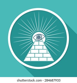 Icon Pyramid on white circle with a long shadow