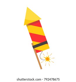 Icon of pyrotechnic equipment in the form of a rocket. Wedding fireworks, Christmas fireworks. Vector illustration in a flat style, cartoon design isolated on background.