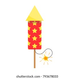 Icon of pyrotechnic equipment in the form of a rocket. Wedding fireworks, Christmas fireworks. Vector illustration in a flat style, cartoon design isolated on background.