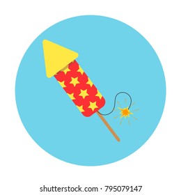 Icon of pyrotechnic equipment in the form of a rocket. Wedding fireworks, Christmas fireworks. Vector illustration in a flat style, cartoon design isolated on background.