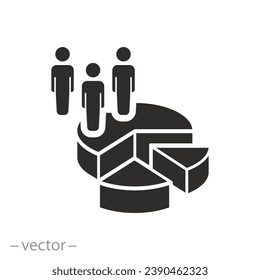 icon of quantity and percentage human, proportion of the population, pie chart with people, flat symbol - editable stroke vector illustration