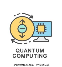 Icon quantum computer. Calculations based on quantum algorithms. The thin contour lines with color fills.