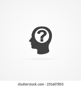 Icon Of Question Mark In Human Head. White Background And Shadow.