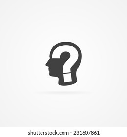 Icon Of Question Mark In Human Head. White Background And Shadow.