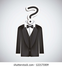 Icon of question, question mark silhouette with suit, vector illustration
