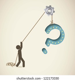 Icon of question, person pulling a Question, vector illustration
