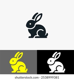 Icon rabbit bunny cute silhouette vector black and white line art 