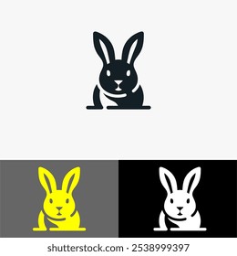Icon rabbit bunny cute silhouette vector black and white line art 