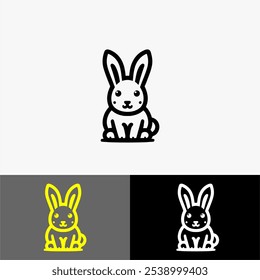 Icon rabbit bunny cute silhouette vector black and white line art 