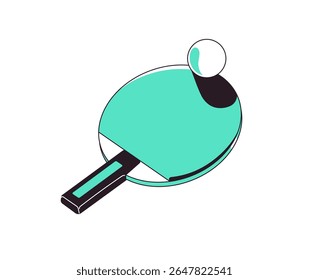 Ícone de raquete e bola para ping pong. Raquete de tênis de mesa para jogar. Equipamento desportivo para pingue-pongue. Acessórios atléticos, ferramentas para treinamento. Ilustração de vetor isolado plano sobre fundo branco