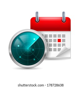 Icon of radar screen and calendar with marked day