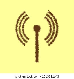 Icon radio antenna. Vector. Brown hairy icon on yellowish background. Isolated.