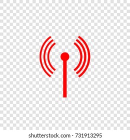 Icon radio antenna. Vector. Red flat icon on transparent background.