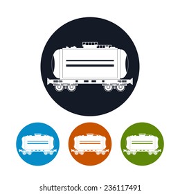 Icon  railway car the tank for transportation of liquid and loose freights, oil,  liquefied gas, milk, cement, flour, water, four types of colorful round icons , vector illustration