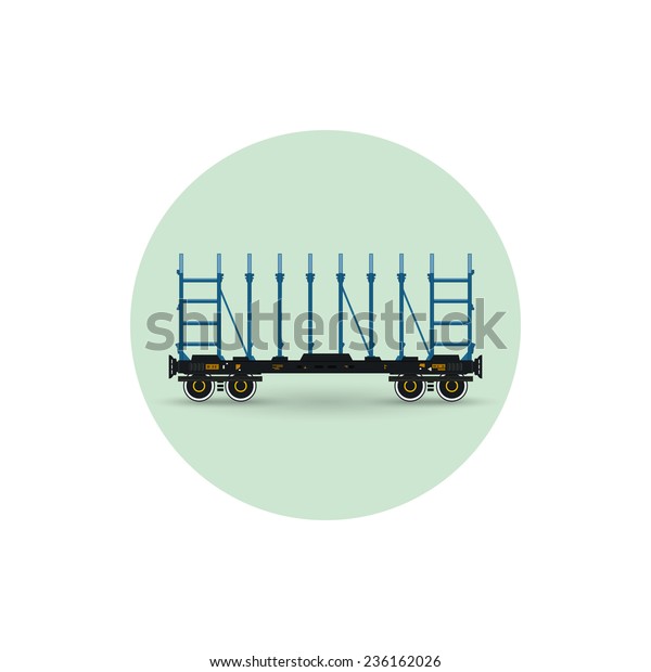 Icon   of a railway platforms for timber\
transportation,  for transportation of cars, equipment, long cargo,\
bulk cargo, vector\
illustration