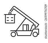 Icon of a reach stacker container handler in action lifting a load in a logistics environment