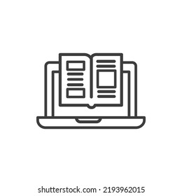 Icon read online book graphic design single icon vector illustration.online book on laptop black simple icon. Ebooks concept symbol, illustration