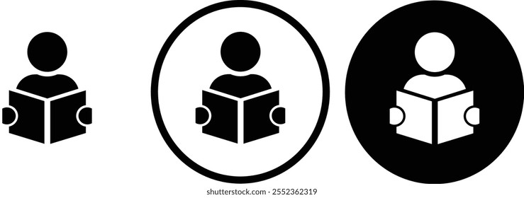 icon Reading black outline for web site design 
and mobile dark mode apps 
Vector illustration on a white background