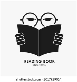 Icon reading a book using glasses with black silhouette and white silhouette background