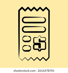 Icon receipt. Cashless society elements. Icon in hand drawn style.