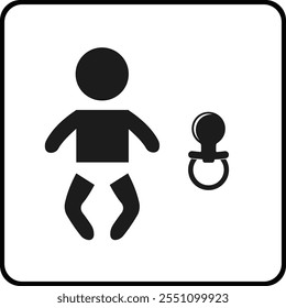 The icon of the recreation room for infants. A baby and a pacifier. A vector image.