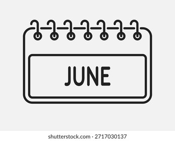 Icono rectángulo página mes calendario - junio. Vector simple pictograma recordatorio 6º mes del año. Calendario en la pared para la fecha, lista de tareas pendientes. Plantilla para el aniversario, recordatorio, horario, planificación
