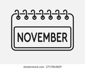 Icono rectángulo página mes calendario - noviembre. Vector simple pictograma recordatorio 11º mes del año. Calendario en la pared para la fecha, lista de tareas pendientes. Plantilla para el aniversario, recordatorio, horario, planificación
