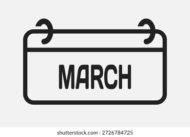 Icono rectángulo página mes calendario - marzo. Vector simple pictograma recordatorio 3er mes del año. Calendario en la pared para la fecha, lista de tareas pendientes. Plantilla para el aniversario, recordatorio, horario, planificación