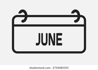 Mês de calendário da página de retângulo de ícones - junho. Vetor simples pictograma lembrete 6º mês do ano. Calendário na parede para data, lista de tarefas pendentes. Modelo para aniversário, lembrete, agenda, planejamento