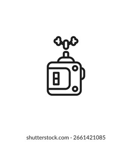 Ícone de um dispositivo retangular com um bico emitindo vapor ou fumaça. Possui um display mostrando o número "8" e botões circulares. Representa um vaporizador, difusor ou modelo específico de um dispositivo.