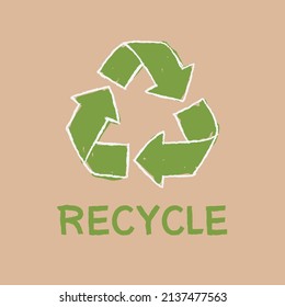 Icon Recycle hand draw of environmental problem, green energy saving on brown background. Vector design illustration.