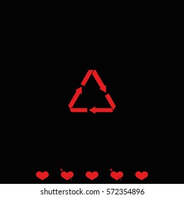 Icon of recycling sign represented by triangle made with arrows.